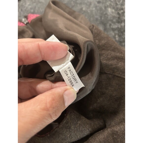 Vintage Y2K EXPRESS Brown Wool Blend Aline Skirt Pink Sequined Lace Trim Size 0 - Picture 7 of 8